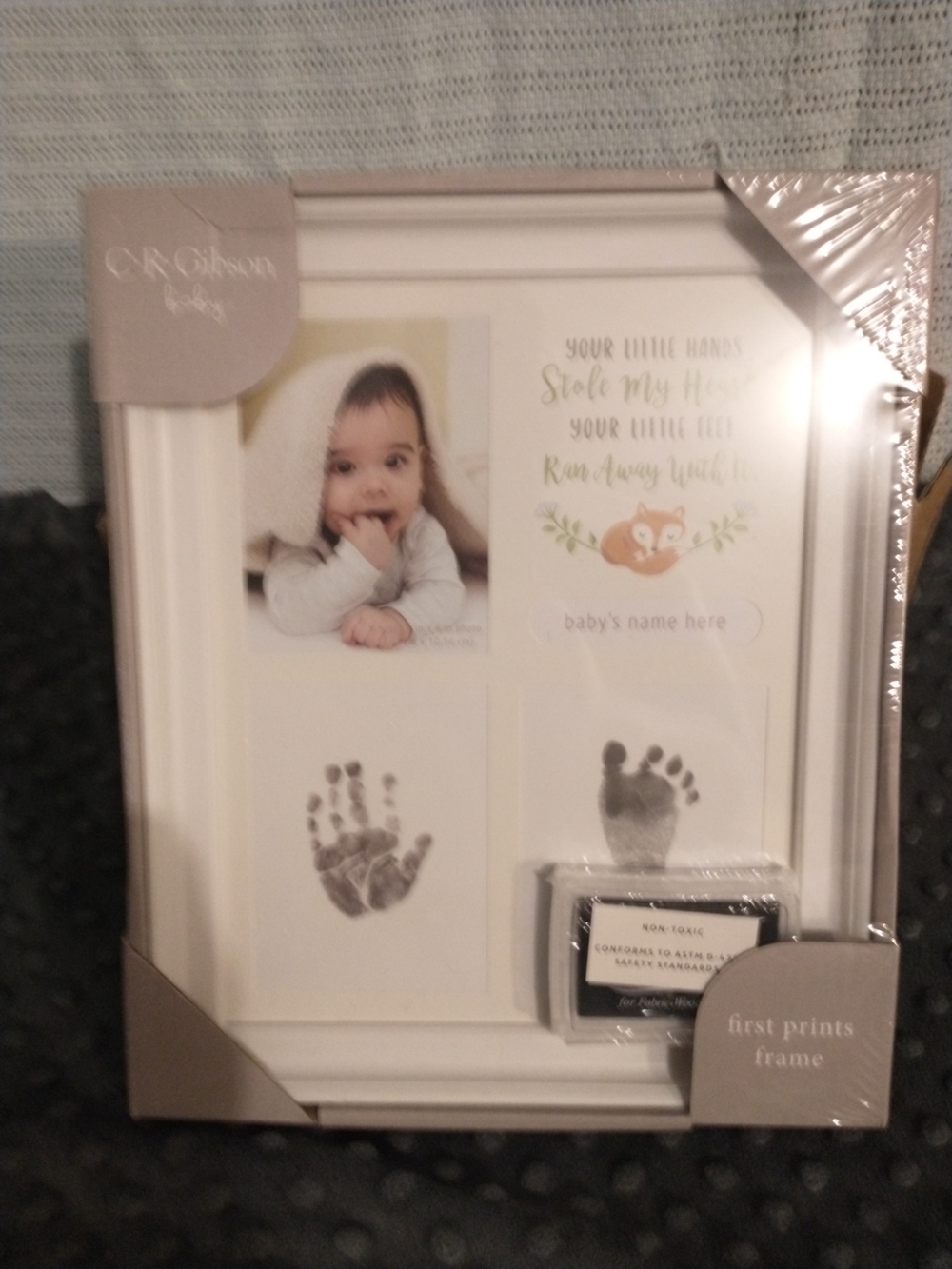 NEW C.R. Gibson White Baby First Prints Frame with Accent Graphics